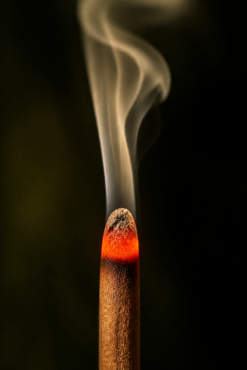Close view of a glowing incense ember
